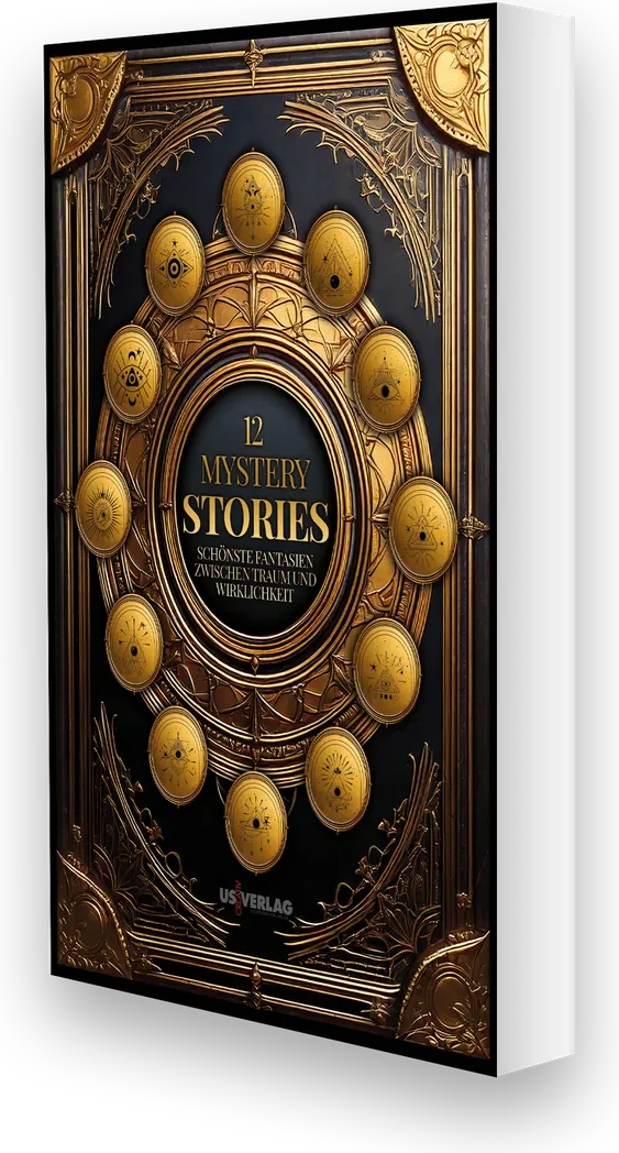 Buchcover 12 Mystery Stories – goldener Jugendstilrahmen auf dunklem Grund